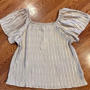 Grace+Emma Champagne Taupe Wave Pleated Flutter Sleeve Flowy Satin Top Size XL